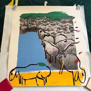 Menashe Kadishman 'Sheep Portfolio 7' Multicolor Etching & Screenprint Autograph